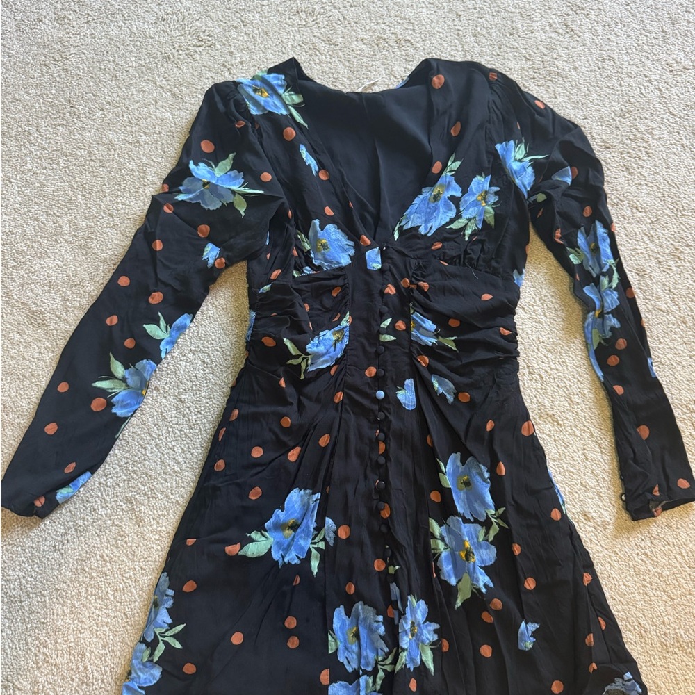 Free People Black and Blue Floral Long Sleeve Dress